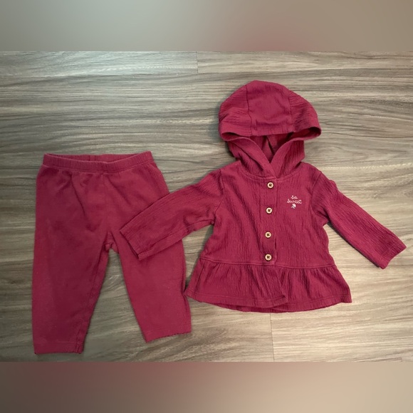 Carter's Burgundy Baby Girls pants and hooded top Outfit size 6M - Picture 3 of 7